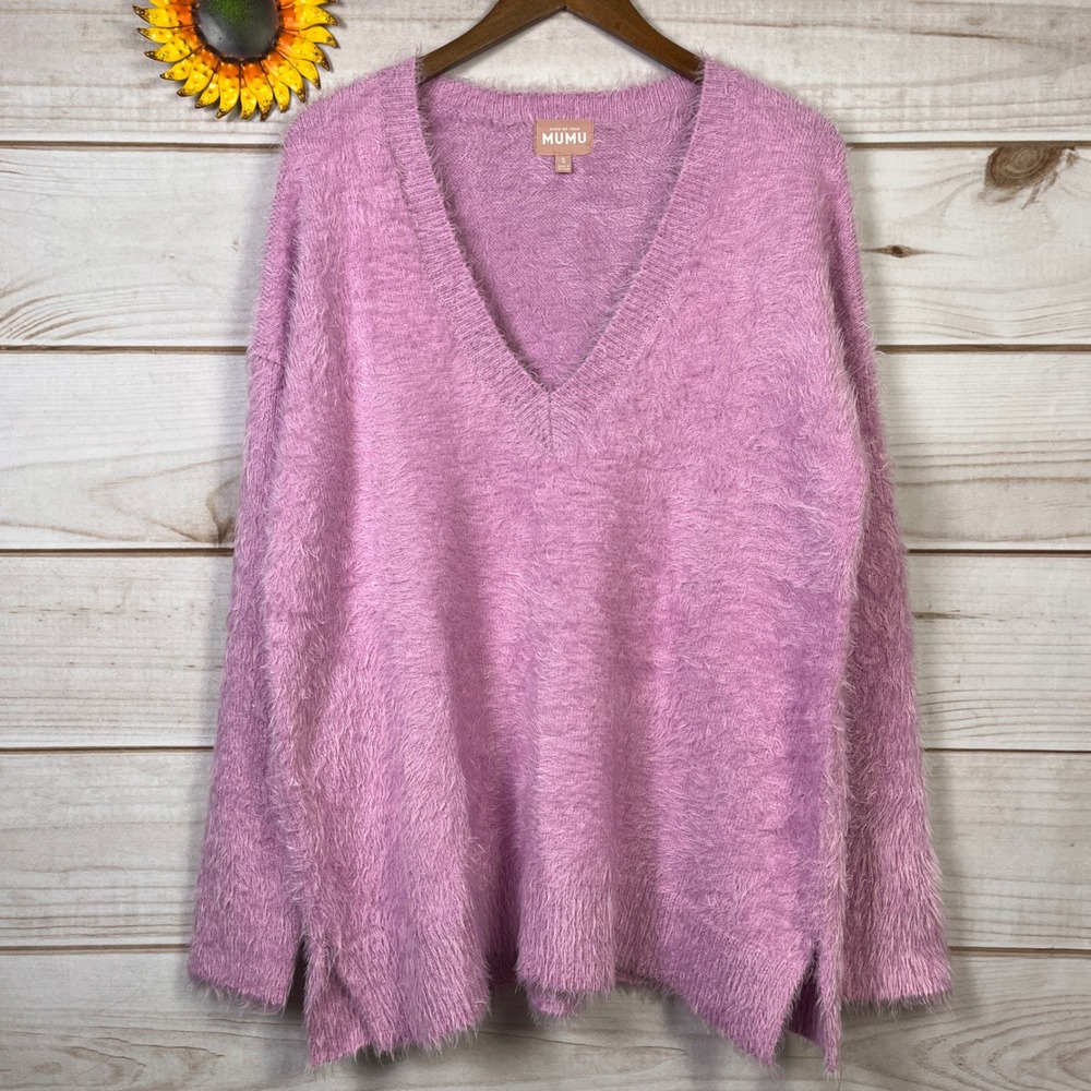 Show Me Your Mumu Cozy Forever Sweater Pink V-Neck Oversized Mini Dress Small S